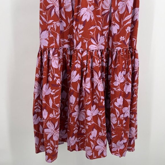 WAYF  Two Piece Strapless Floral Maxi Dress Rust Red Pink Tiered Smocked Back S - Picture 8 of 16